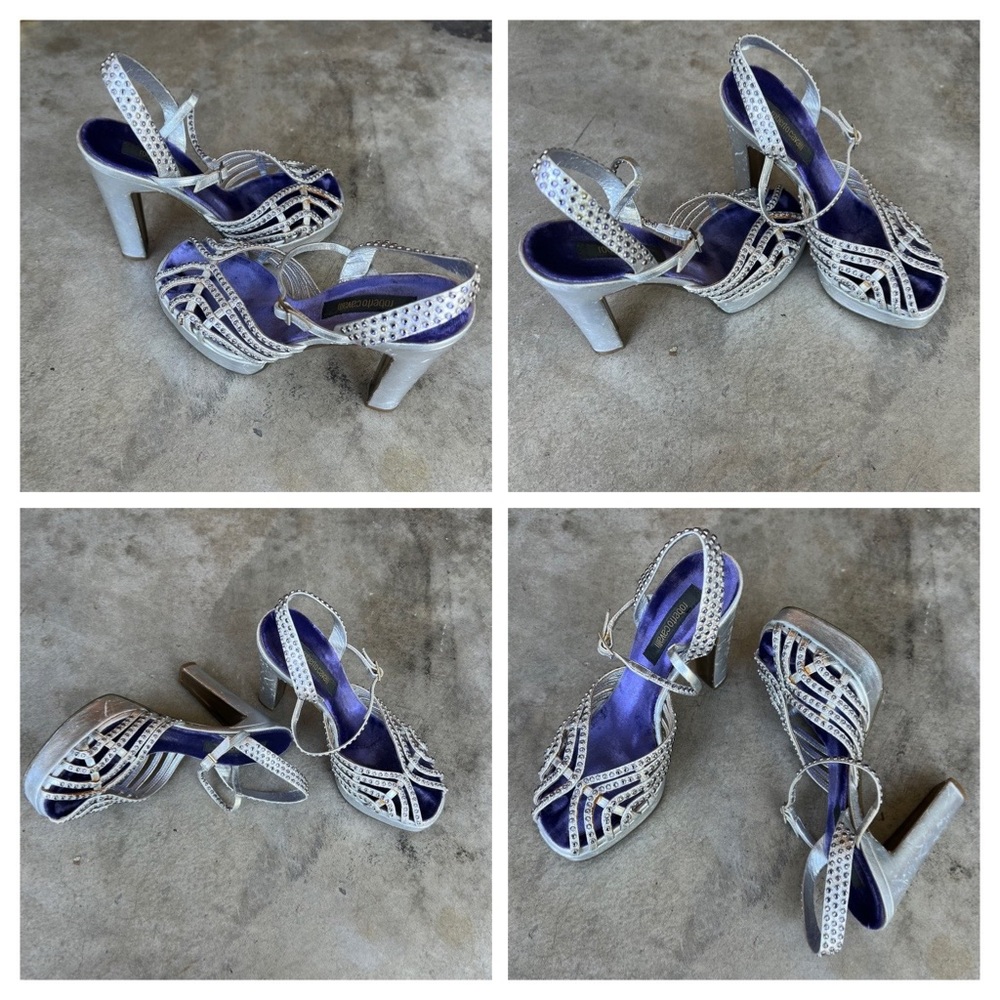 Roberto Cavalli Platforms Withe Heels & Rhineston… - image 6